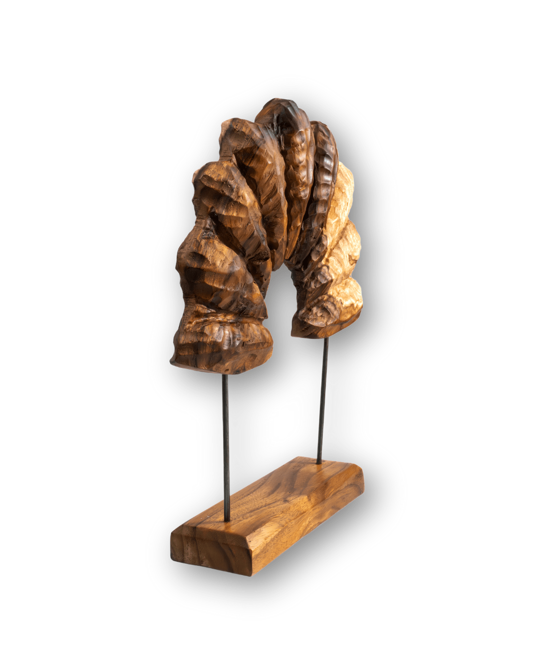 Escultura petalo de madera pedestal bajo