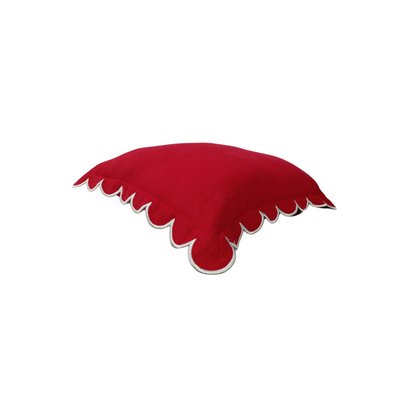 Funda de cojin en lino rojo con borde curva 50x50 cm