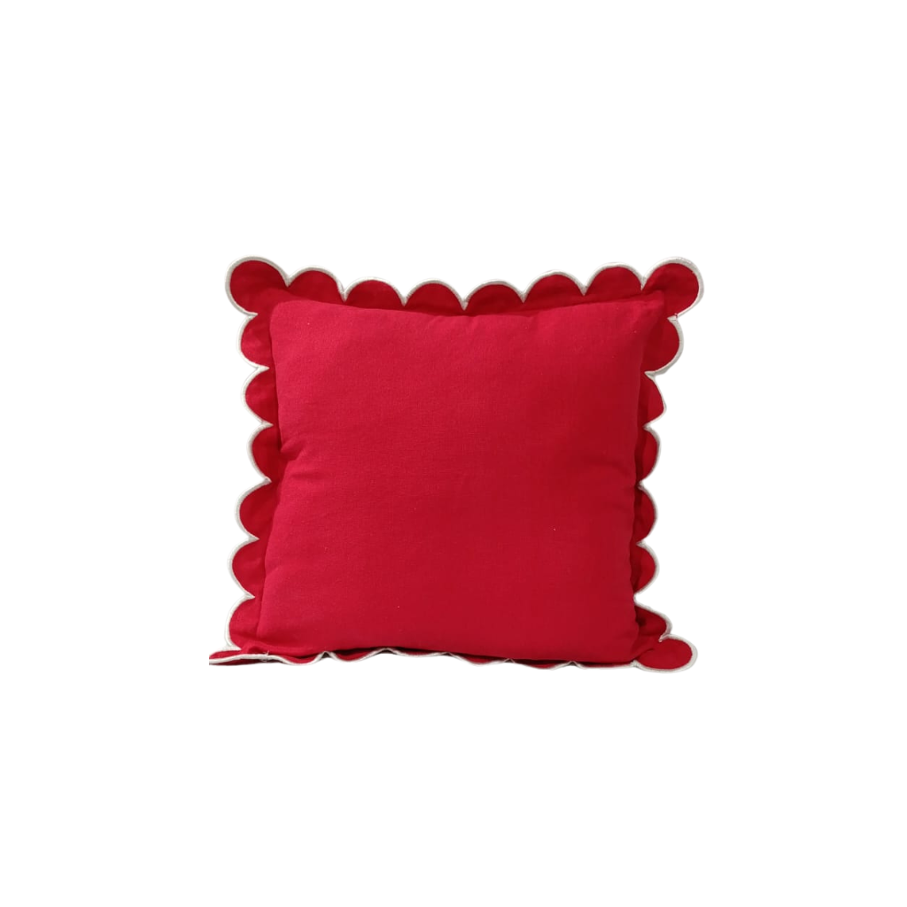 Funda de cojin en lino rojo con borde curva 50x50 cm