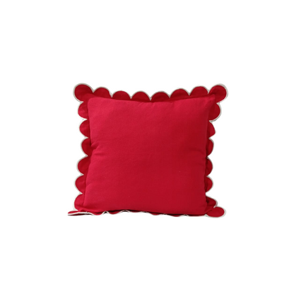 Funda de cojin en lino rojo con borde curva 50x50 cm