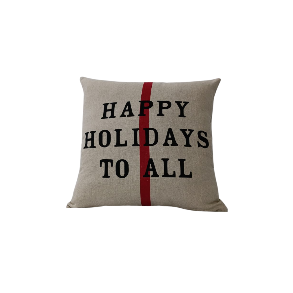 Funda de cojin en lino beige Happy Holidays 50x50 cm