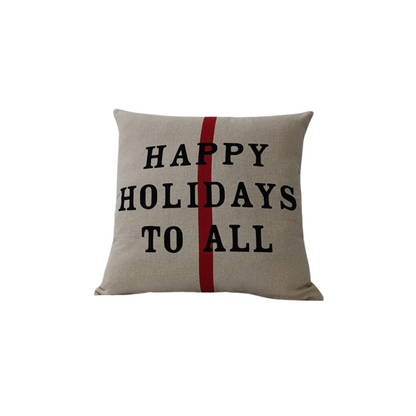 Funda de cojin en lino beige Happy Holidays 50x50 cm