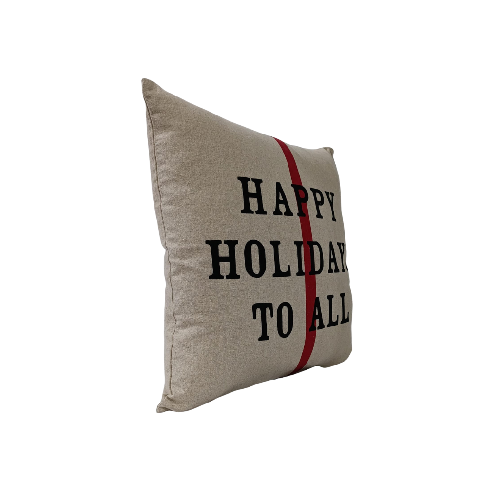 Funda de cojin en lino beige Happy Holidays 50x50 cm