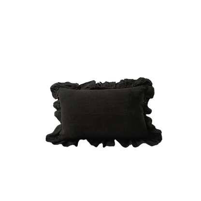 Funda de cojin en lino con olanes negro 50x50