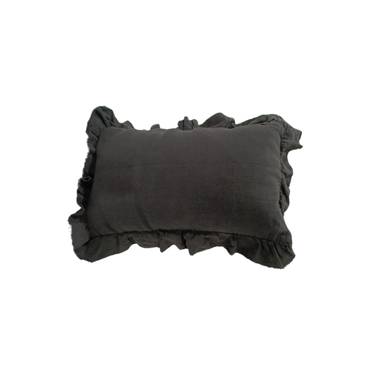 Funda de cojin en lino con olanes negro 50x50