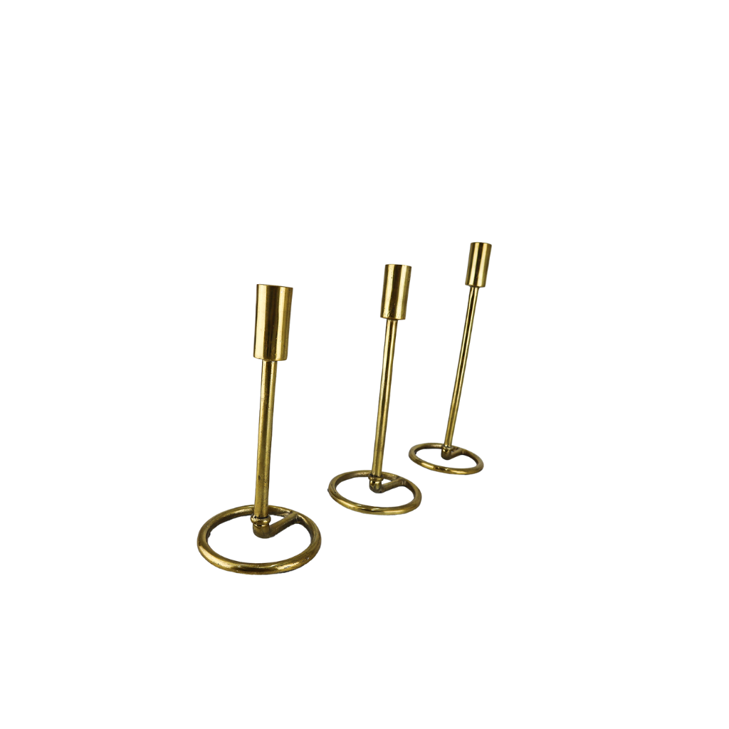 Set de 3 candelabros circulo dorado