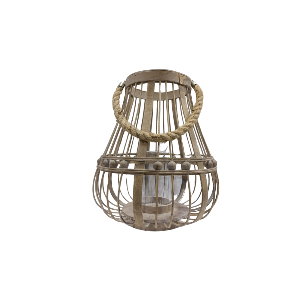 Linterna de madera con asa de cuerda